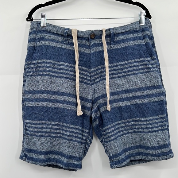 Lucky Brand Other - Lucky Brand Flat Front Linen Blue Stripe Shorts Sz 32
